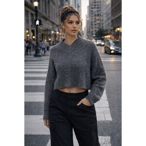 H&M Oversized Women's XS X-Small Mohair-Blend Dark Gray Crop Sweater